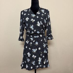Loft Romper women 2 floral half sleeve skort wrap dress black